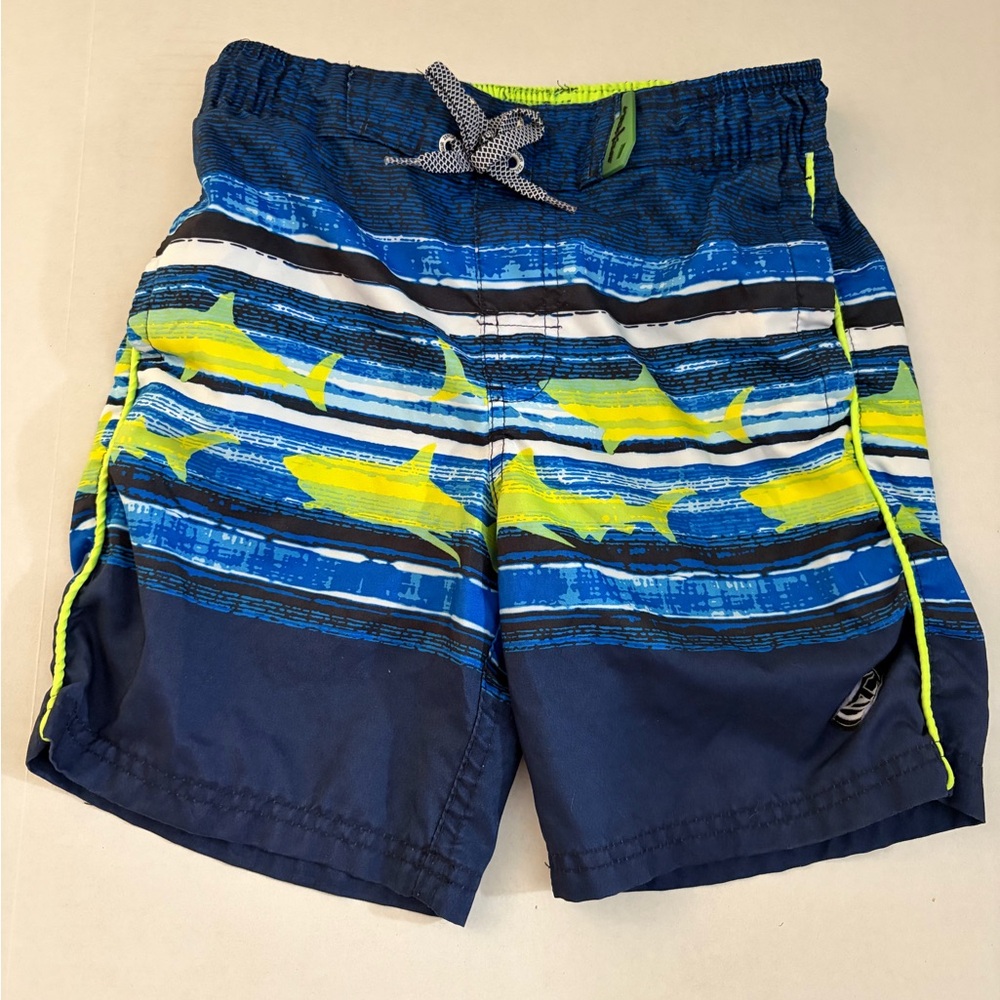 🦈 ZeroXposur Boys Shark Swim Trunks Navy Blue Yellow Beach Swim Shorts